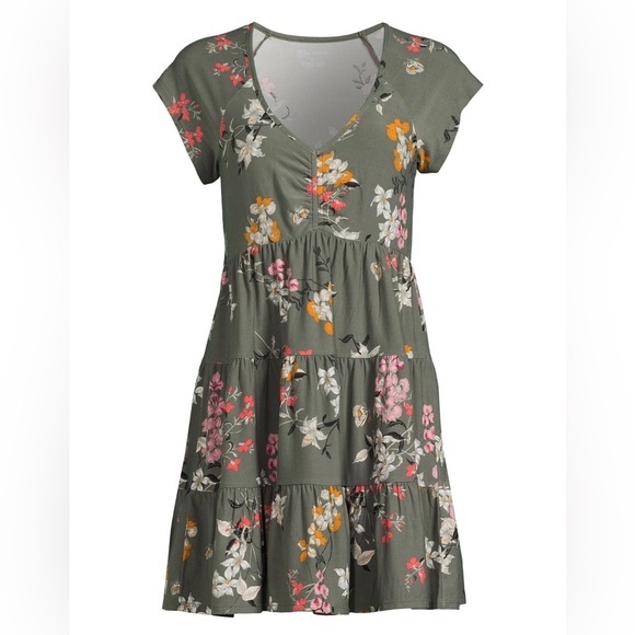 No Boundaries Dresses & Skirts - No Boundaries Women XXL Floral Butterfly Tiered Babydoll Mini Dress Olive Green
